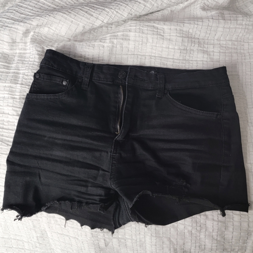 short black stretchy denim jean shorts by monkey ride brand